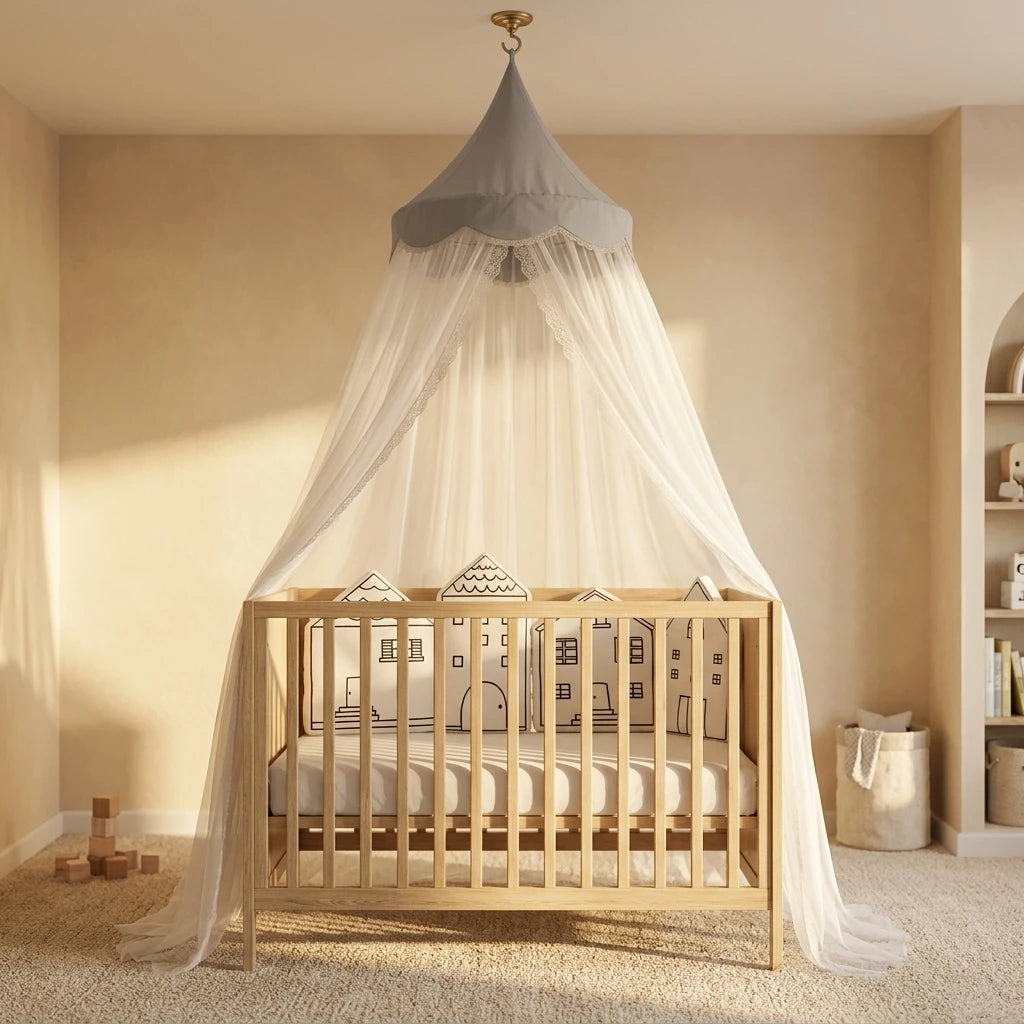 Moustiquaire Princesse Dôme Rond Lit Suspendu Berceau Bébé avec Dentelle