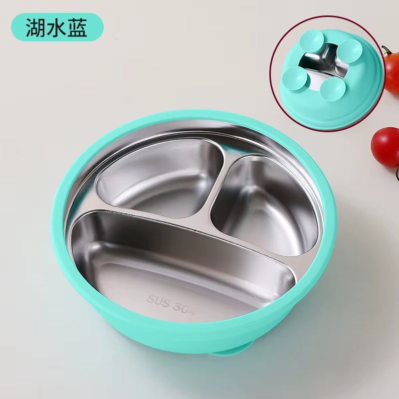 Assiette Ventouse Silicone & Inox Enfant avec Cuillère – Sans BPA