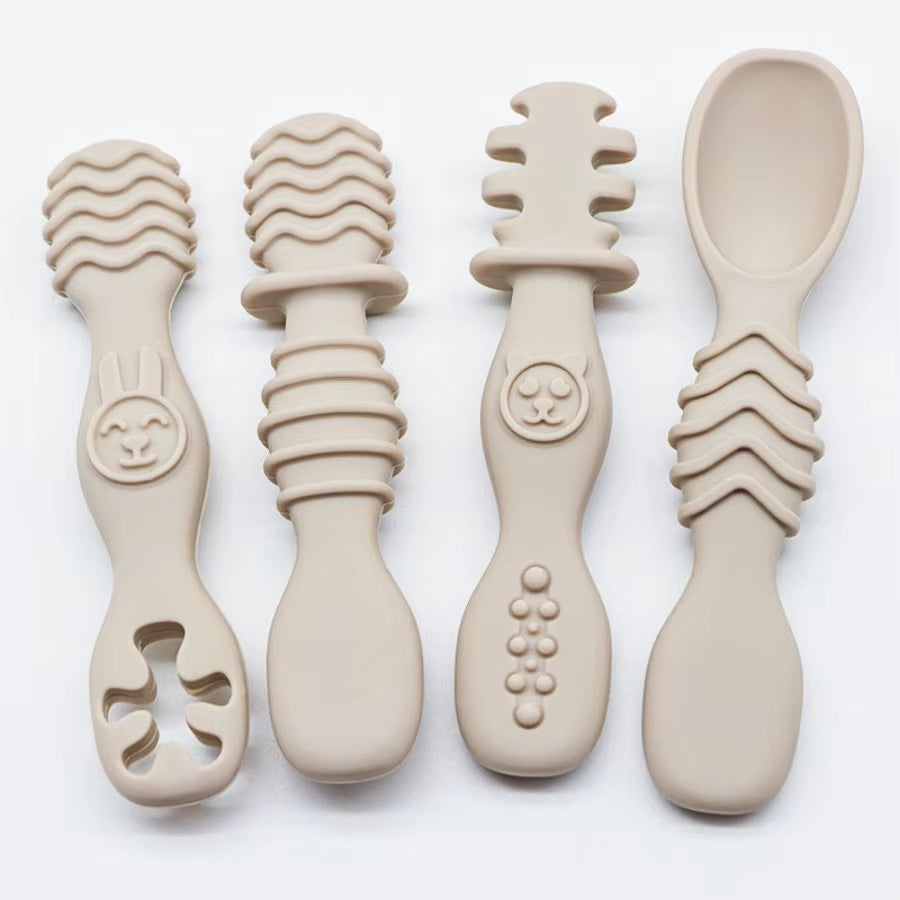 Set 4 Cuillères Silicone Bébé Apprentissage – Sans BPA dès 6 Mois