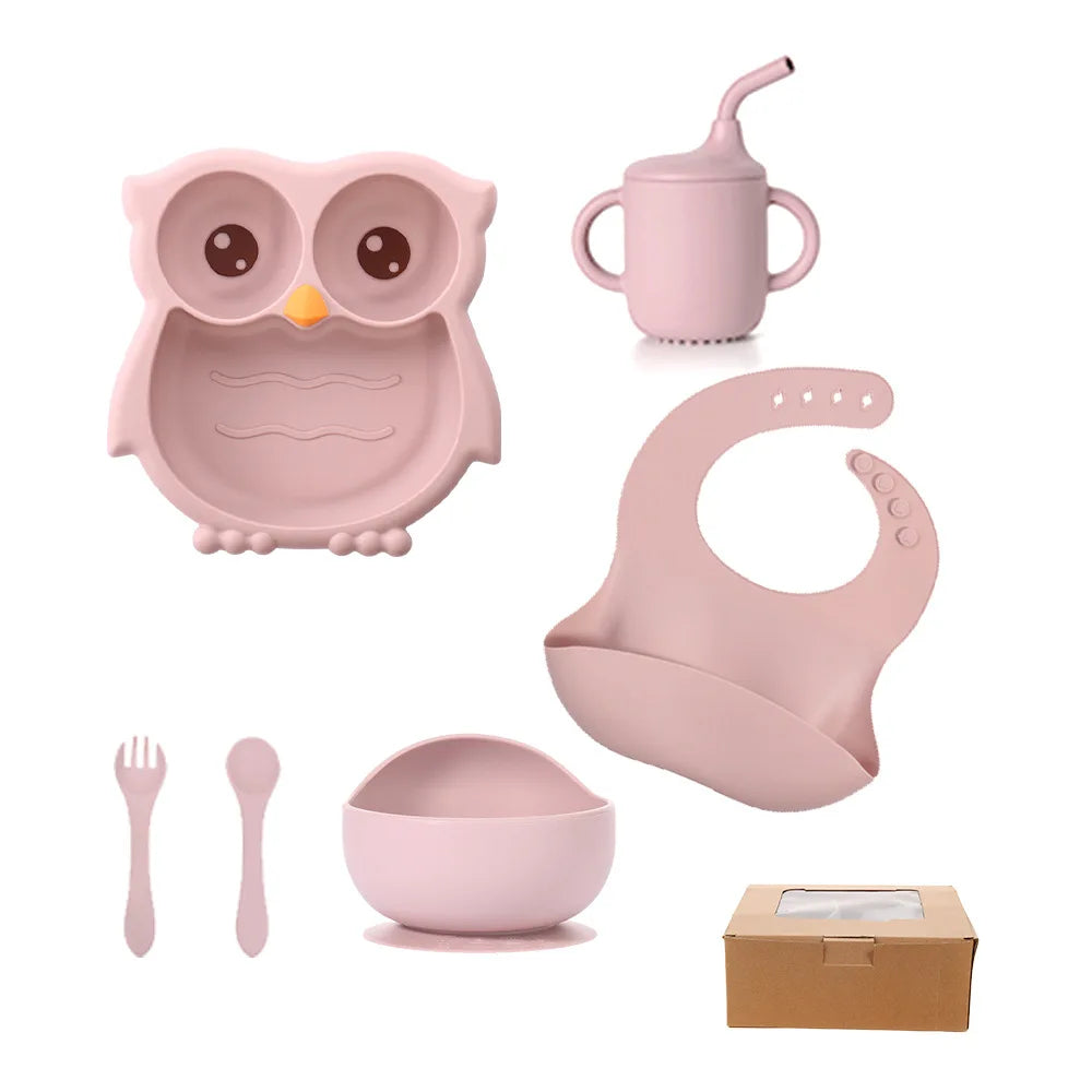 Ensemble repas bébé hibou en silicone 6 pièces | YC