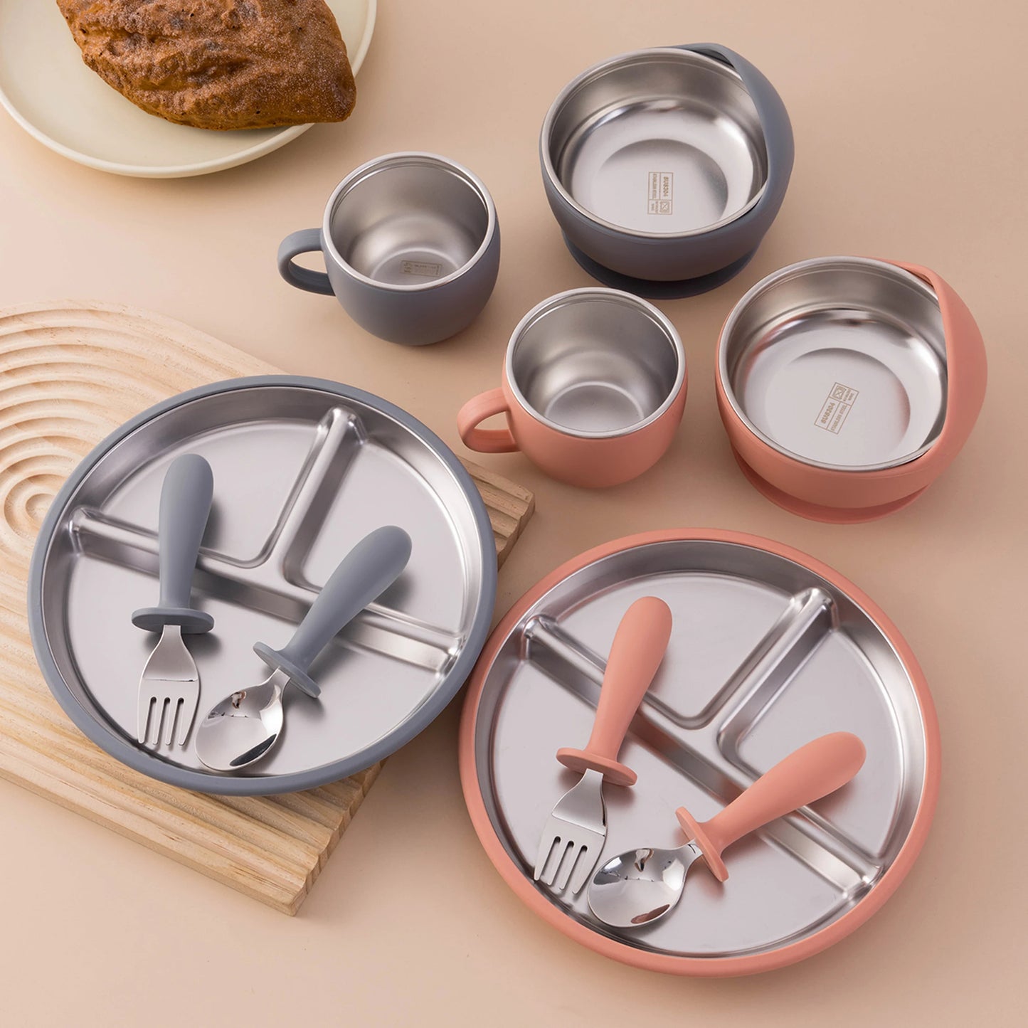 Set Vaisselle Bébé 5 Pièces Inox & Silicone – Bol Ventouse Sans BPA