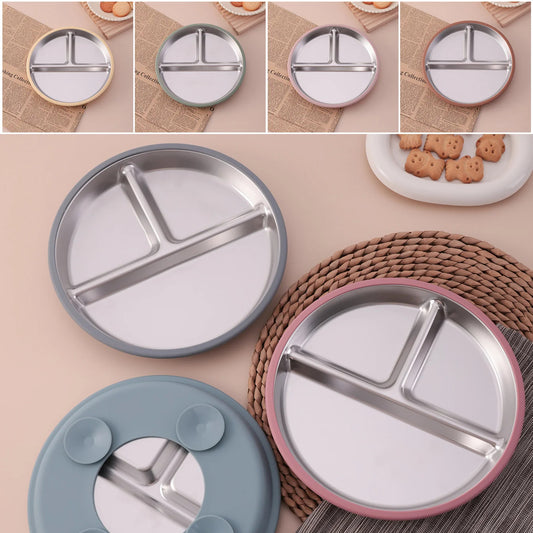 Assiette bébé en acier inoxydable à ventouse