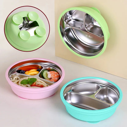 Assiette Ventouse Silicone & Inox Enfant avec Cuillère – Sans BPA