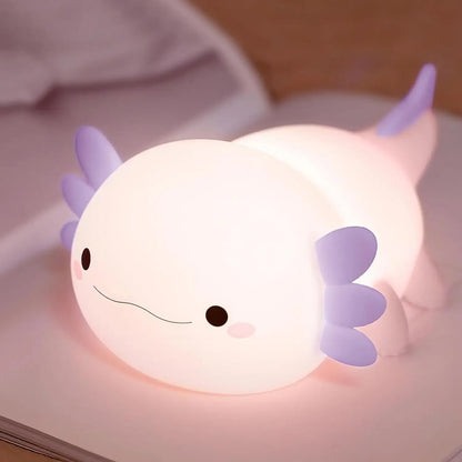 Veilleuse Axolotl Violette pour Enfants – Lampe LED Squishy en Silicone Souple | Certifiée CE