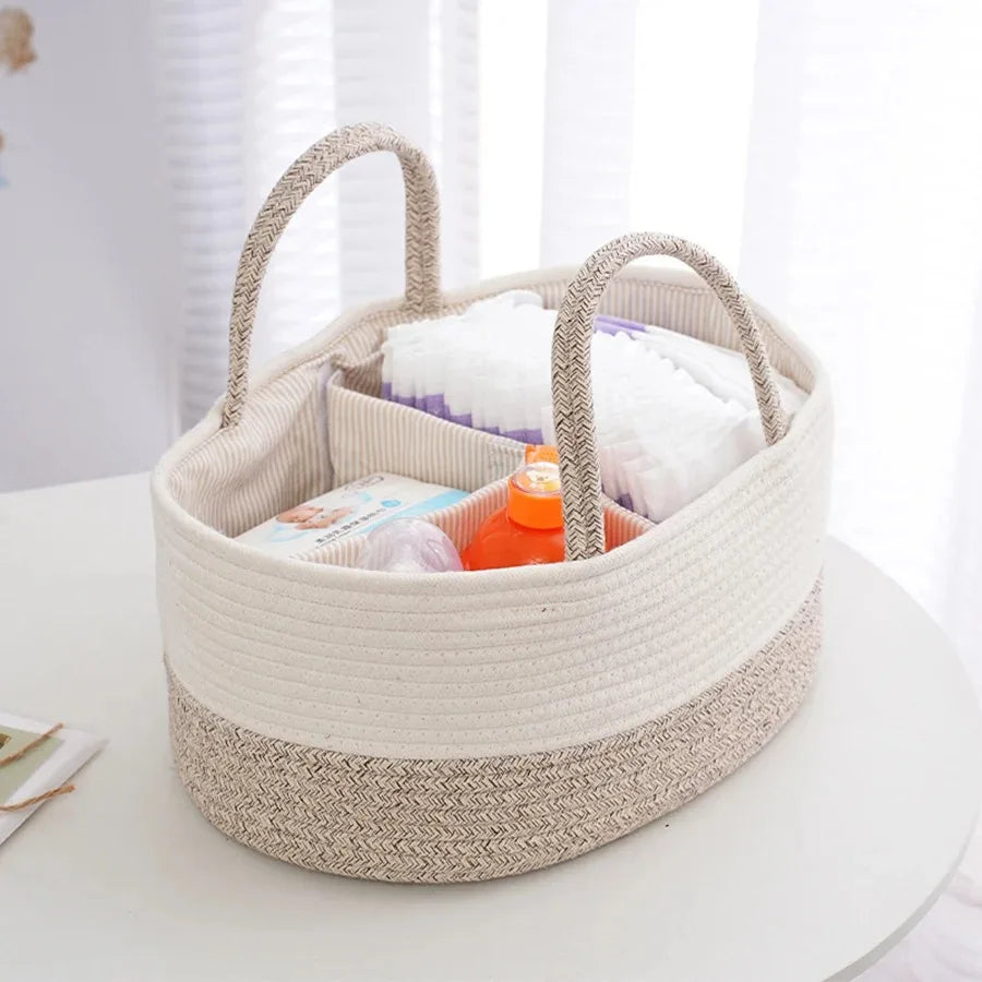 Sac à Langer en Corde de Coton Naturel – Organisateur Couches Bébé Portable