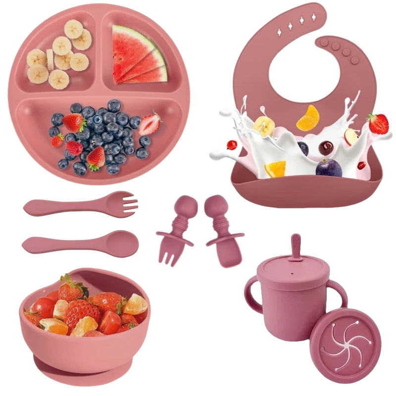 Set de Vaisselle en Silicone Sans BPA pour Bébé – 6, 7 ou 9 Pièces