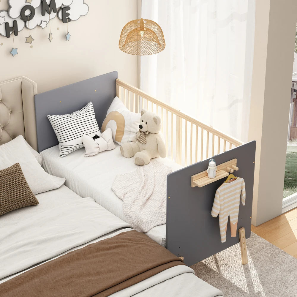 Lit bébé réglable en bois massif – 163 x 80 x 92 cm, 3 hauteurs réglables