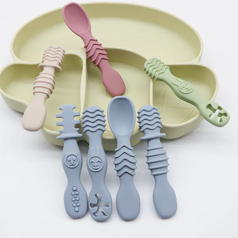 Set 4 Cuillères Silicone Bébé Apprentissage – Sans BPA dès 6 Mois
