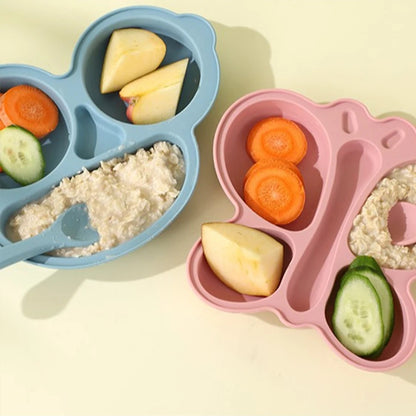 Ensemble repas bébé papillon en silicone, assiette à ventouse + cuillère