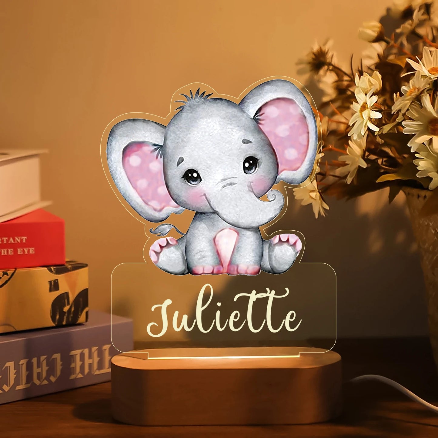 Veilleuse Prénom Personnalisée Bébé – Lampe Animal LED 7 Couleurs