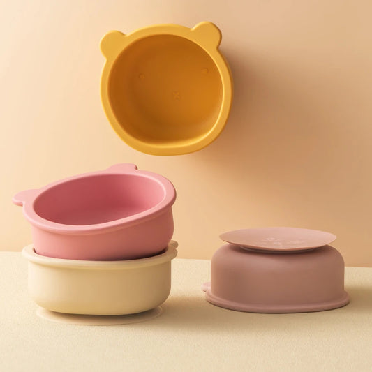 Bol Bébé en Silicone – Forme Ours Mignon | Anti-Dérapant & Sans BPA