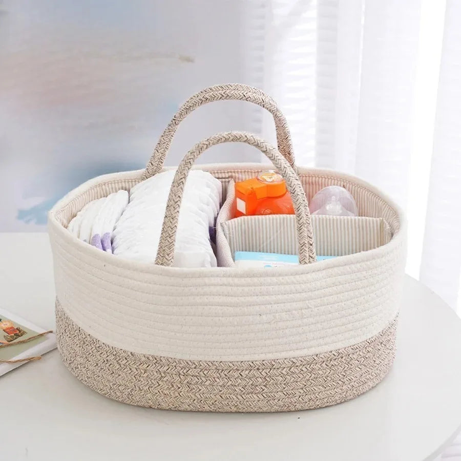 Sac à Langer en Corde de Coton Naturel – Organisateur Couches Bébé Portable