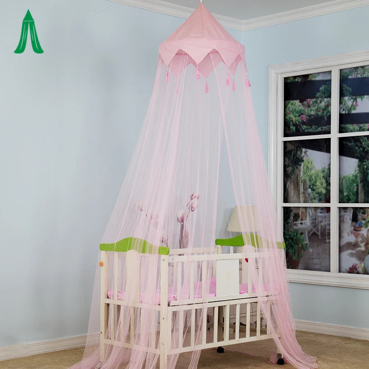 Moustiquaire Lit Enfant Circulaire à Pompons | Auvent Filet Tissé Pliable