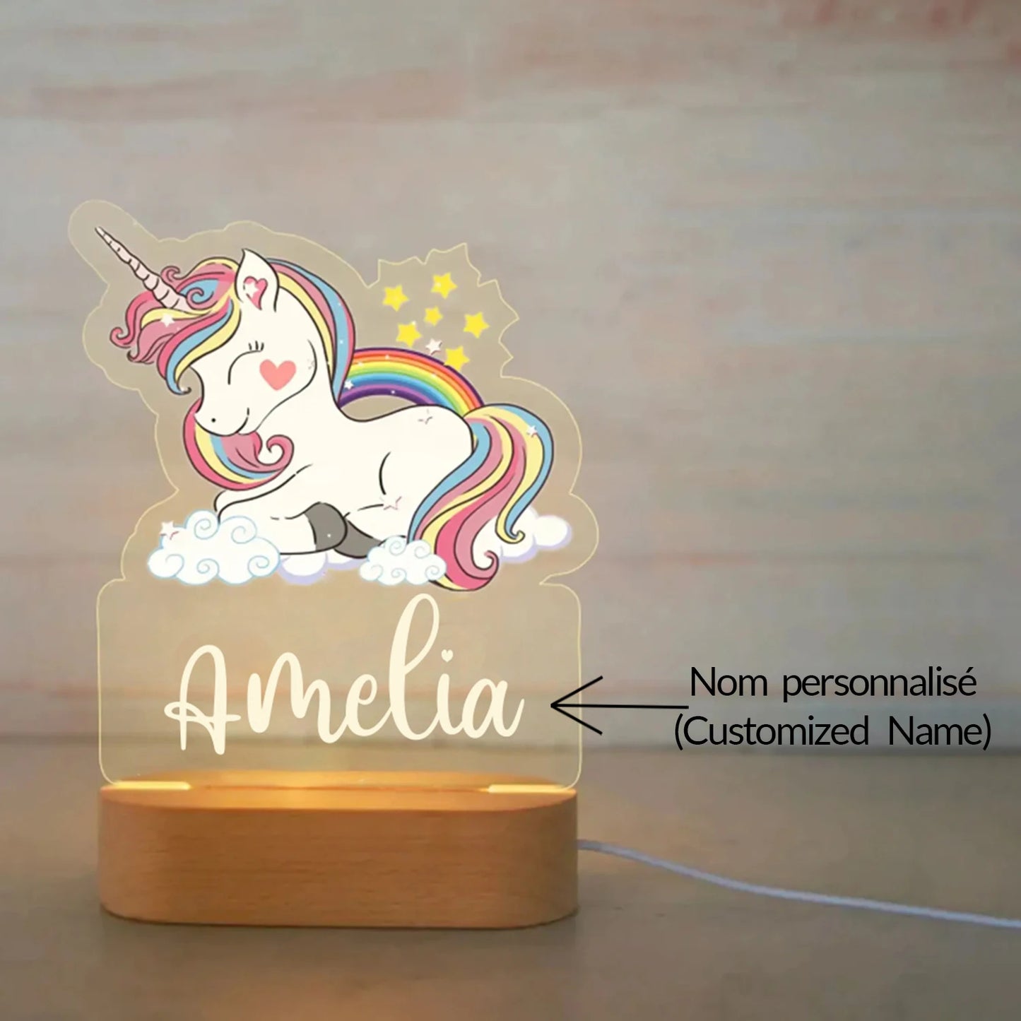Veilleuse Prénom Personnalisée Bébé – Lampe Animal LED 7 Couleurs