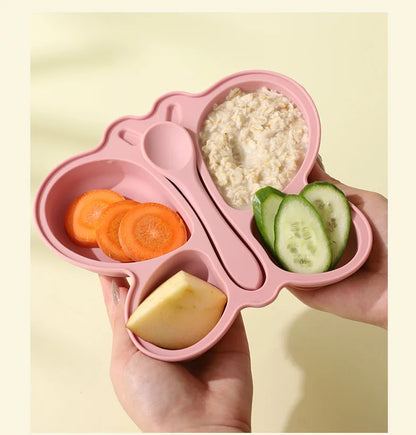Ensemble repas bébé papillon en silicone, assiette à ventouse + cuillère