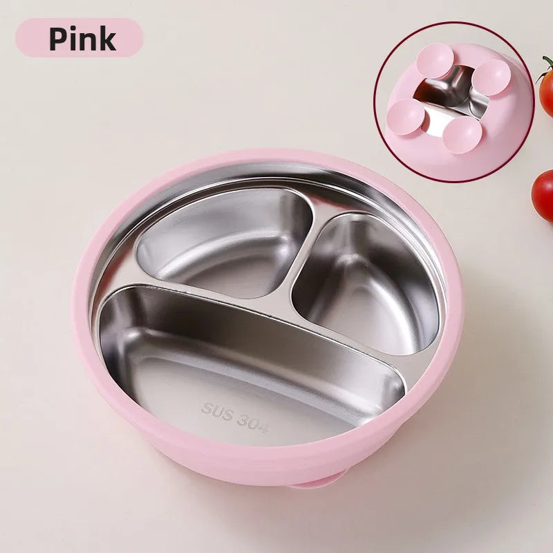 Assiette Ventouse Silicone & Inox Enfant avec Cuillère – Sans BPA
