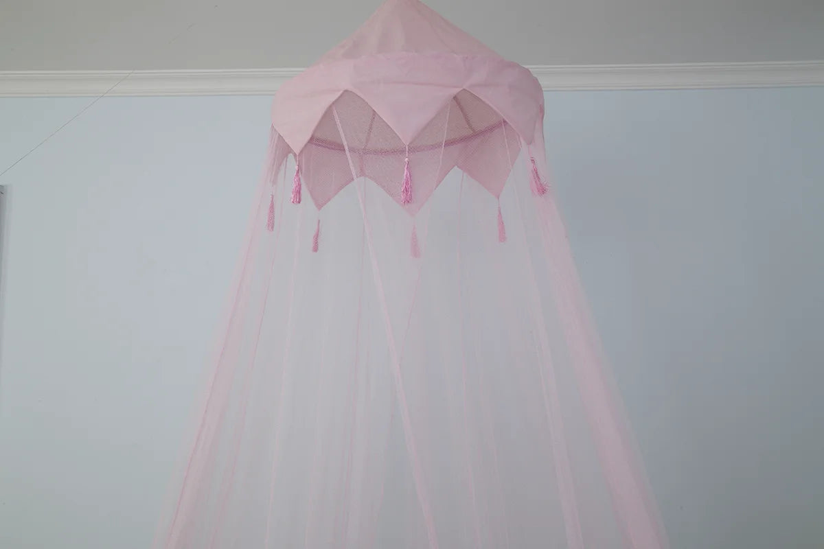 Moustiquaire Lit Enfant Circulaire à Pompons | Auvent Filet Tissé Pliable