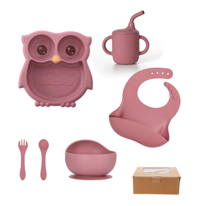 Ensemble repas bébé hibou en silicone 6 pièces | YC