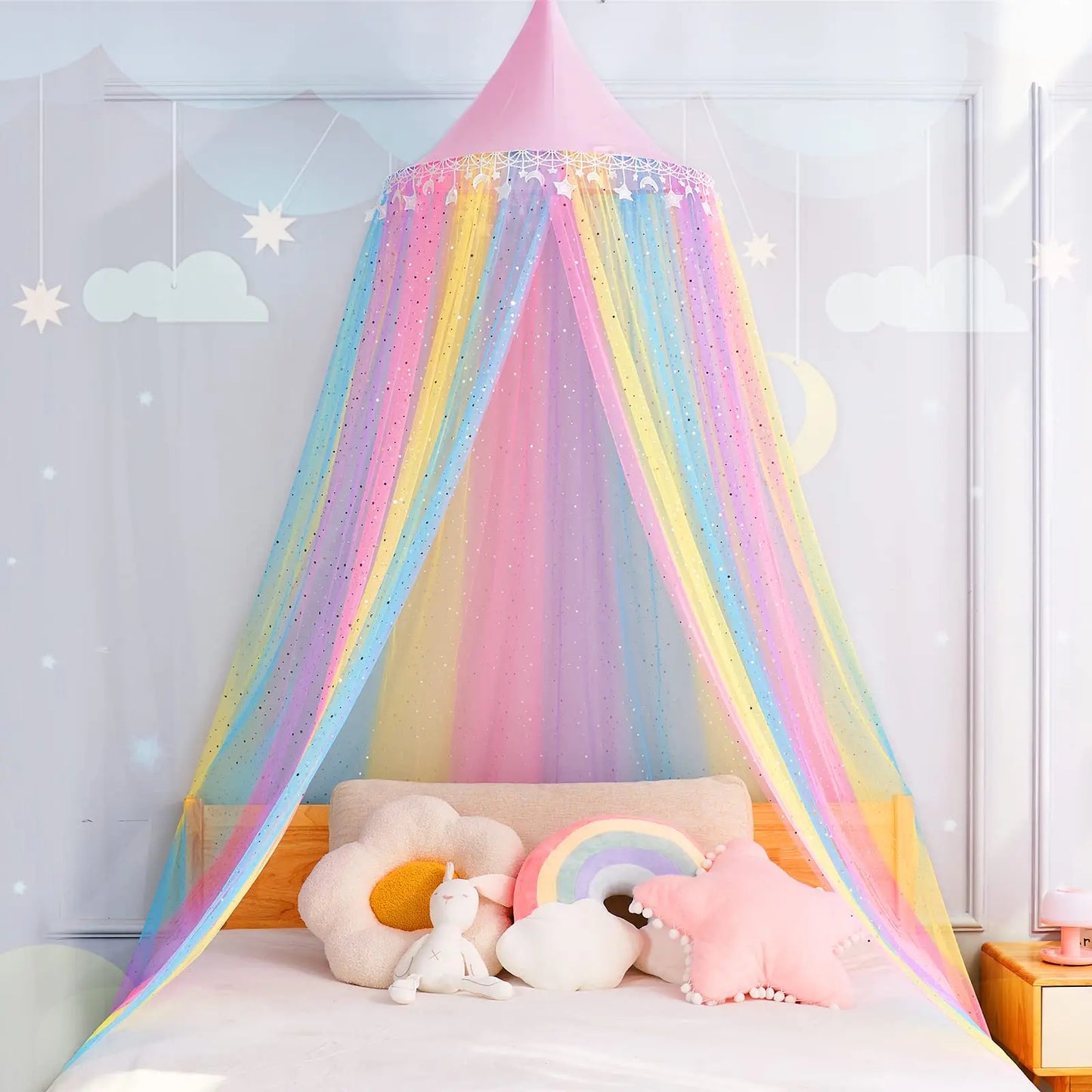 Ciel de lit Arc-en-ciel Princesse à Paillettes pour Filles