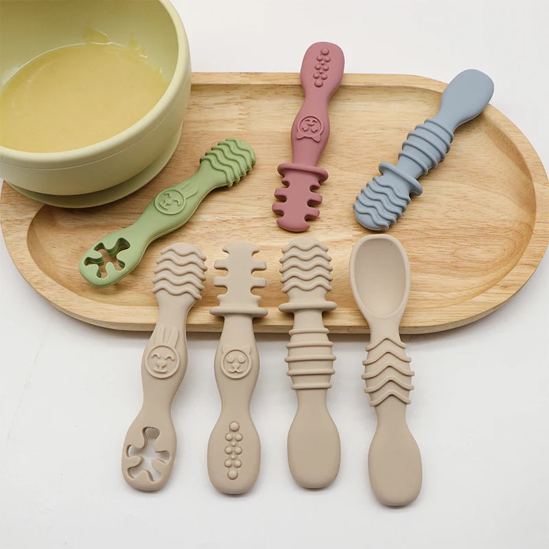 Set 4 Cuillères Silicone Bébé Apprentissage – Sans BPA dès 6 Mois