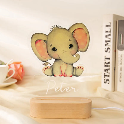 Veilleuse Prénom Personnalisée Bébé – Lampe Animal LED 7 Couleurs