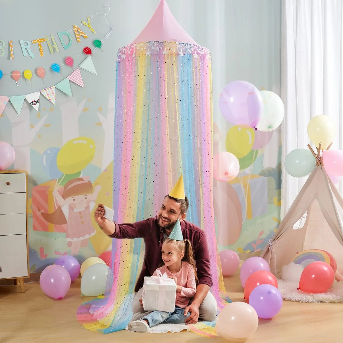 Ciel de lit Arc-en-ciel Princesse à Paillettes pour Filles