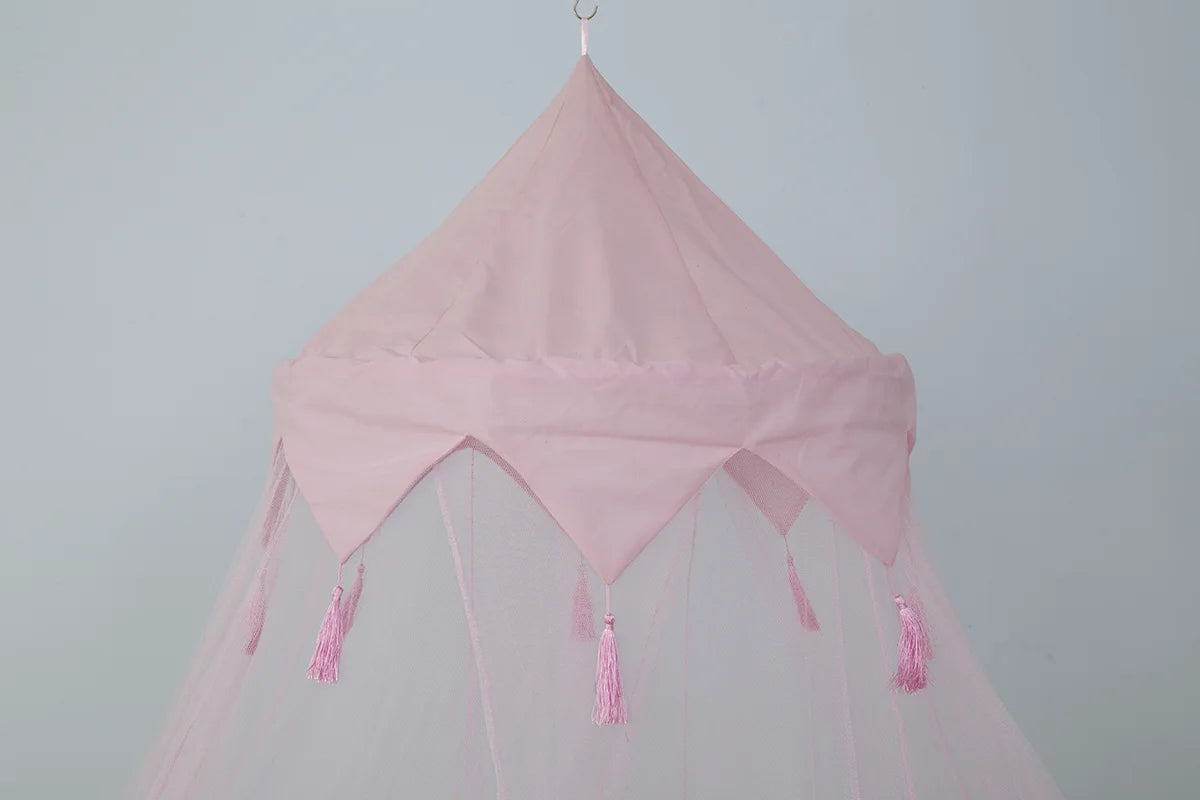 Moustiquaire Lit Enfant Circulaire à Pompons | Auvent Filet Tissé Pliable