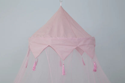 Moustiquaire Lit Enfant Circulaire à Pompons | Auvent Filet Tissé Pliable
