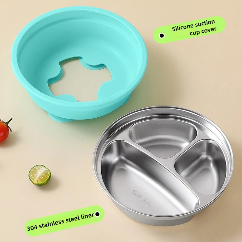 Assiette Ventouse Silicone & Inox Enfant avec Cuillère – Sans BPA