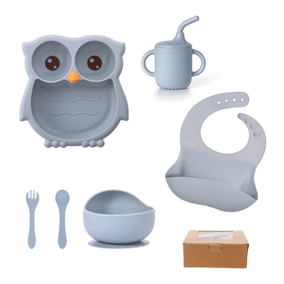 Ensemble repas bébé hibou en silicone 6 pièces | YC