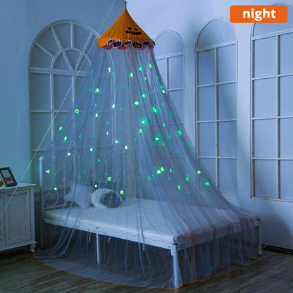 Moustiquaire Phosphorescente Halloween – Rideau de Lit Étoiles Brillantes pour Enfants