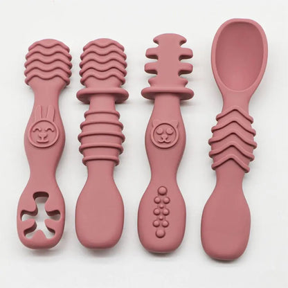 Set 4 Cuillères Silicone Bébé Apprentissage – Sans BPA dès 6 Mois