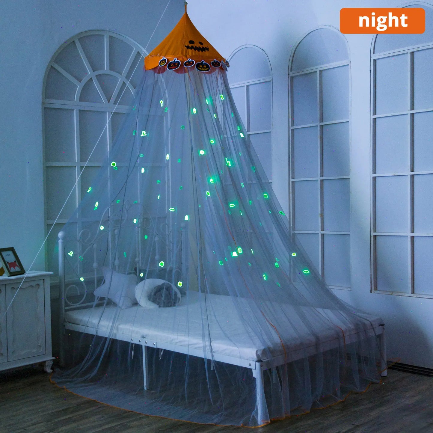 Moustiquaire Phosphorescente Halloween – Rideau de Lit Étoiles Brillantes pour Enfants