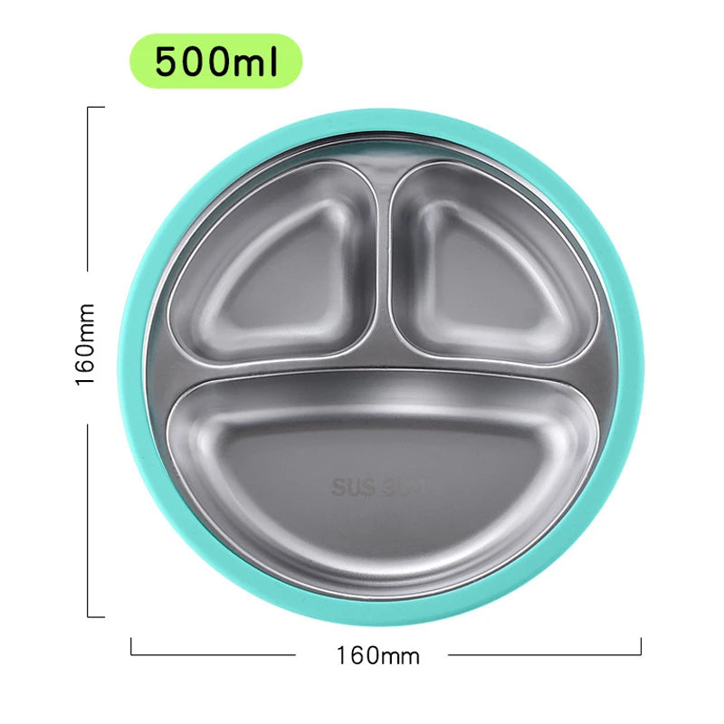 Assiette Ventouse Silicone & Inox Enfant avec Cuillère – Sans BPA