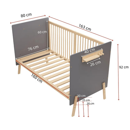 Lit bébé réglable en bois massif – 163 x 80 x 92 cm, 3 hauteurs réglables