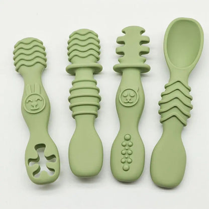 Set 4 Cuillères Silicone Bébé Apprentissage – Sans BPA dès 6 Mois
