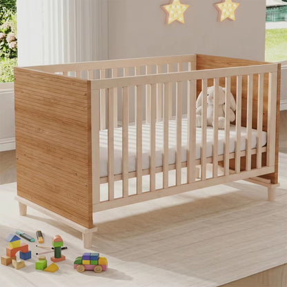 Lit Bébé en Bois Naturel – Hauteur Réglable 5 Positions | 70x140 cm
