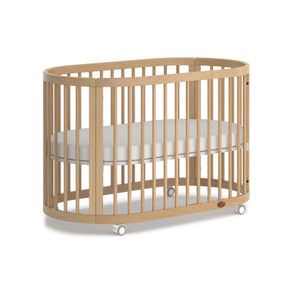 Lit Bébé Ovale Oasis Boori – Multifonctionnel 3 en 1, Bois Massif, Roulettes, 0-12 Ans
