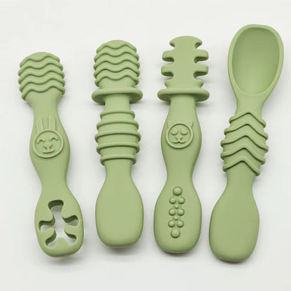Set 4 Cuillères Silicone Bébé Apprentissage – Sans BPA dès 6 Mois