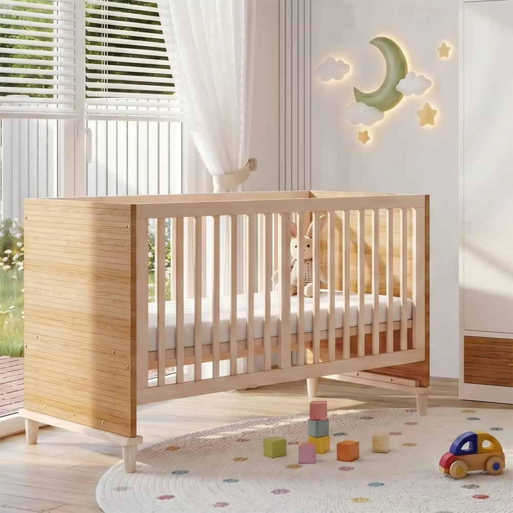 Lit Bébé en Bois Naturel – Hauteur Réglable 5 Positions | 70x140 cm