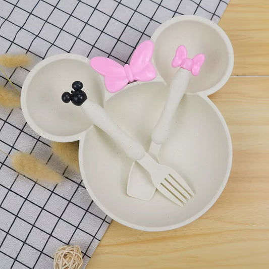Set Vaisselle Bébé 3 Pièces Dessin Animé – Bol, Assiette & Couverts Sans BPA