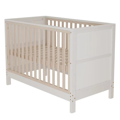 Lit bébé en pin massif avec panneaux à peindre – 120 x 60 cm, 3 hauteurs, convertible