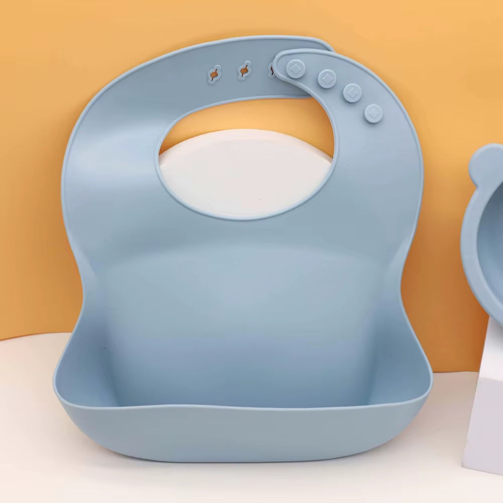 Ensemble Vaisselle Silicone Bébé 7 Pièces – Bavoir, Bol Ventouse, Tasse & Couverts