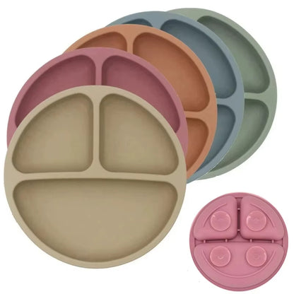 Assiette bébé en silicone avec visage souriant