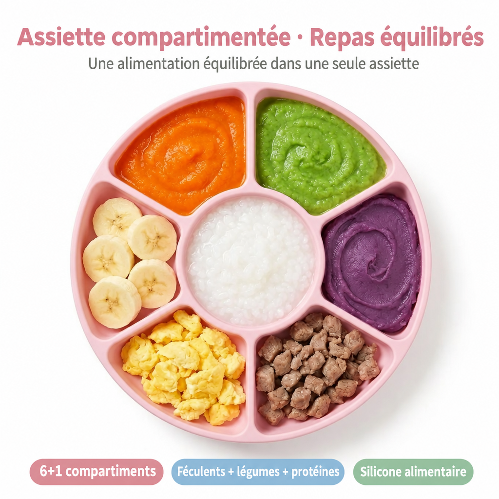 Assiette rose remplie, repas équilibrés