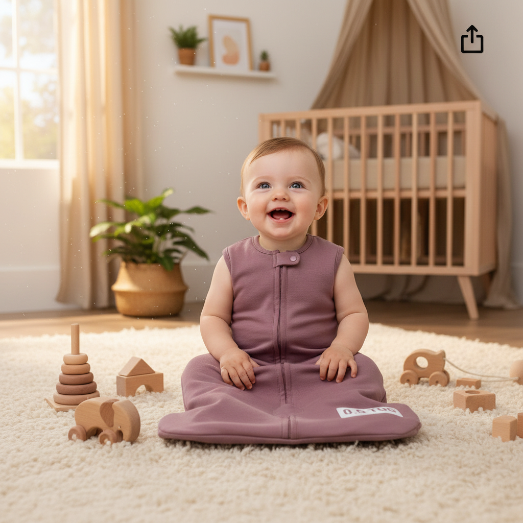 Bébé assis en gigoteuse mauve