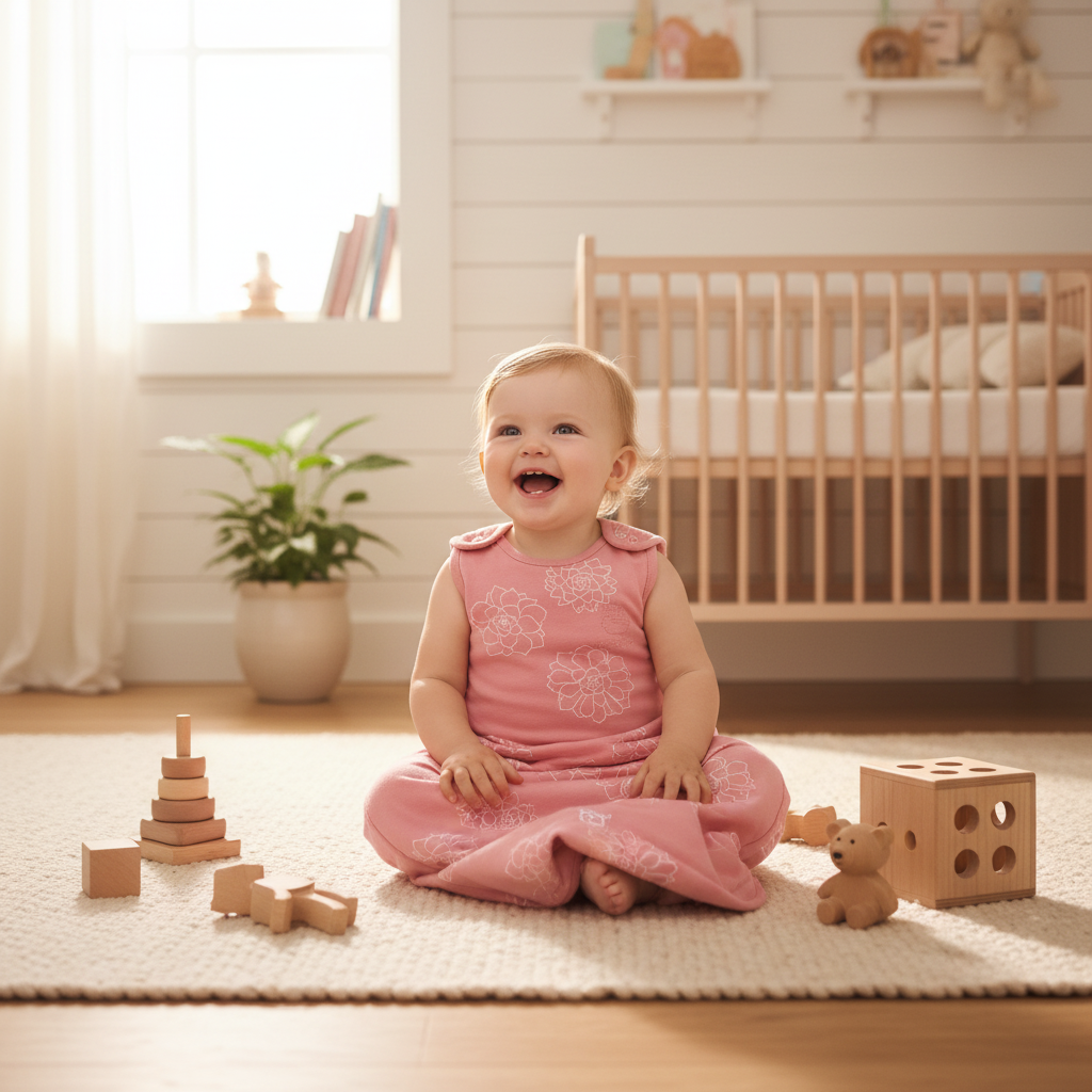 Bébé assis en gigoteuse Woolino rose