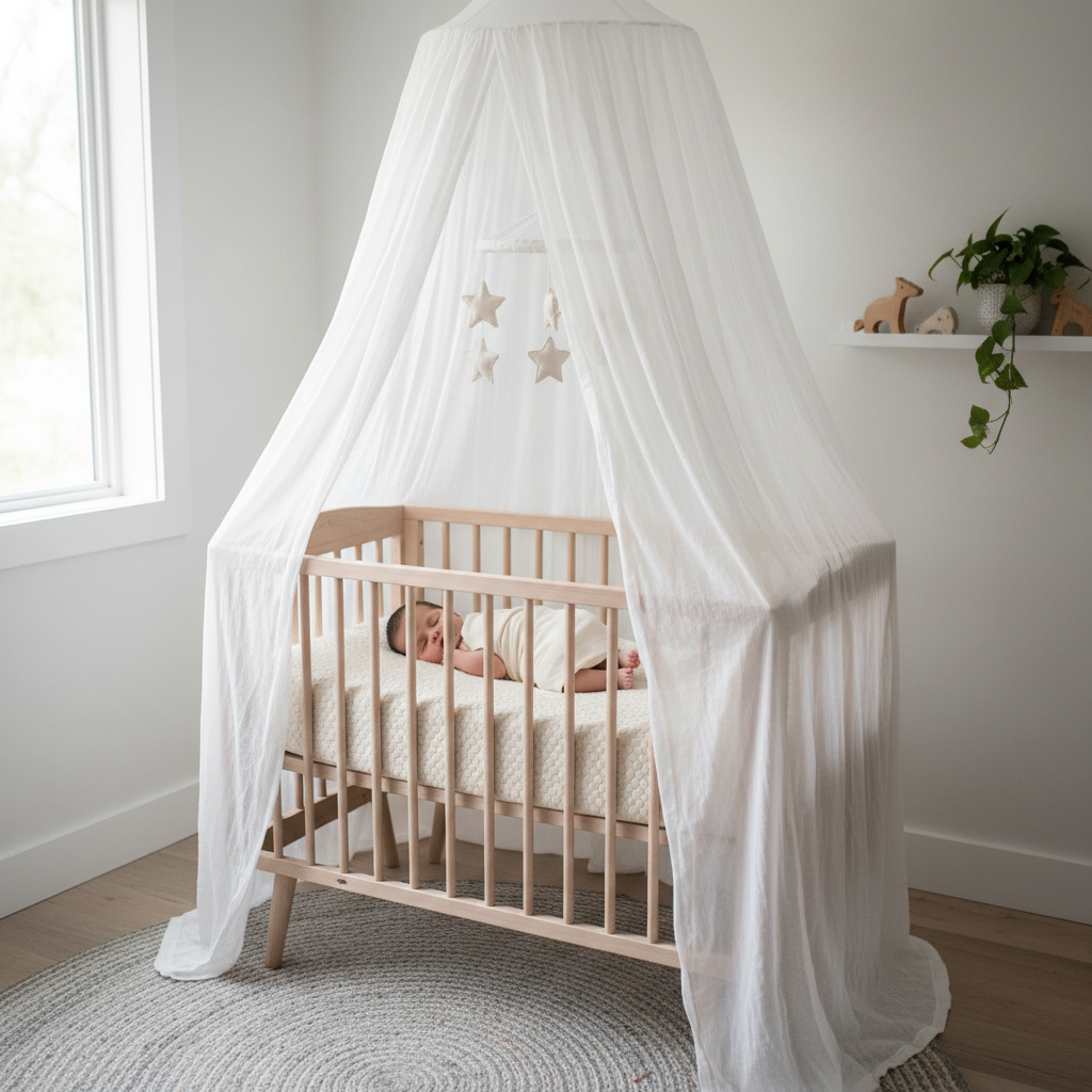 Bébé sous ciel de lit