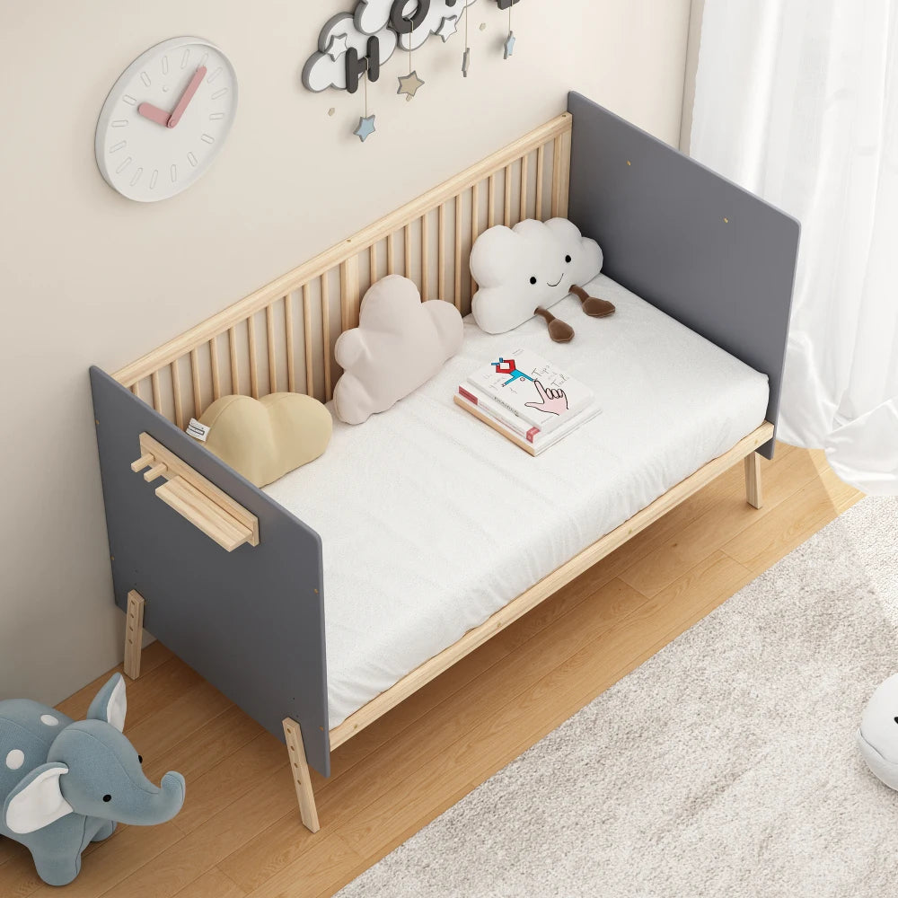 Lit bébé réglable en bois massif – 163 x 80 x 92 cm, 3 hauteurs réglables