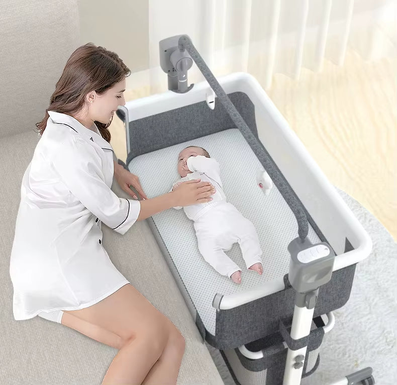 Berceau Bébé 3 en 1 Électrique | Bluetooth & Bercement Auto